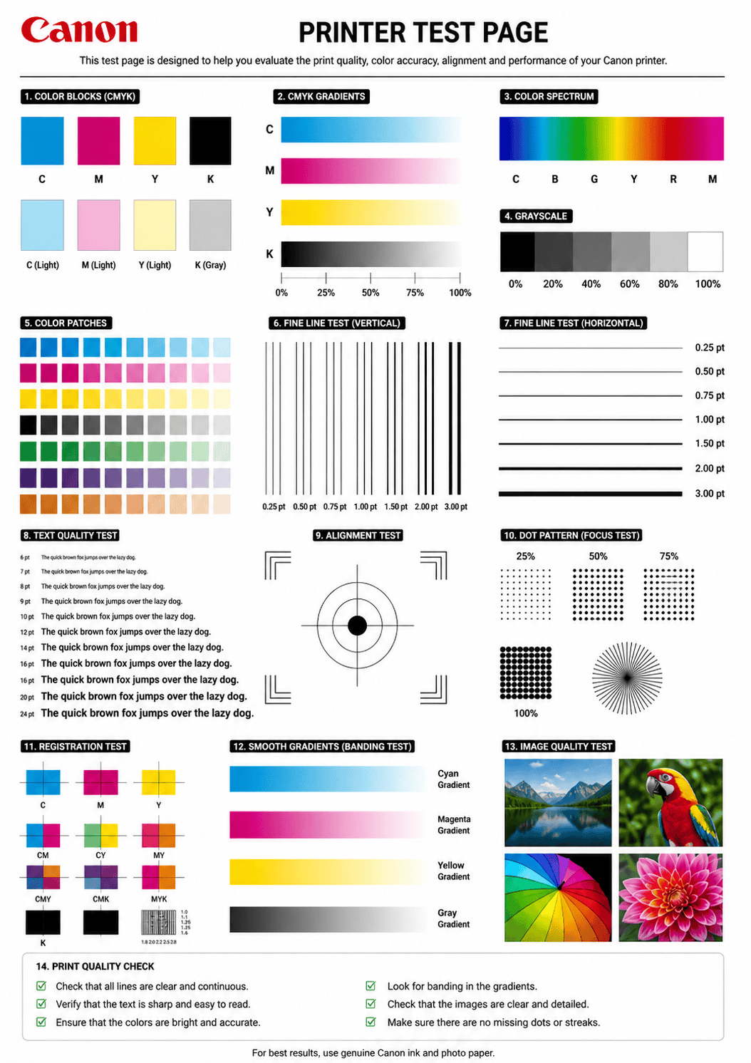 Canon printer test page preview