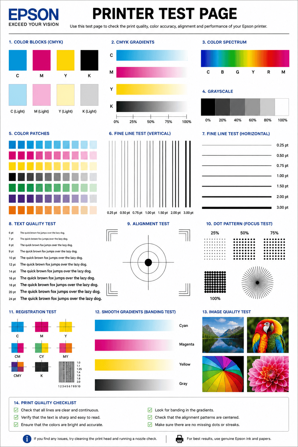 Epson printer test page preview