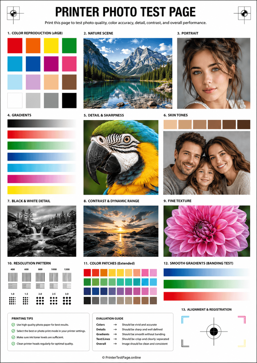 Photo print test page preview